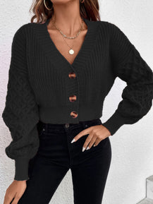 Solid Color Design Drop-shoulder Sleeve Knitted Cardigan