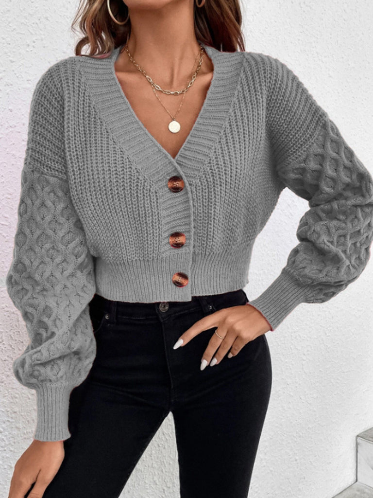 Solid Color Design Drop-shoulder Sleeve Knitted Cardigan