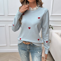 Sweet Cute Style Embroidery Love Lace Collar Sweaters