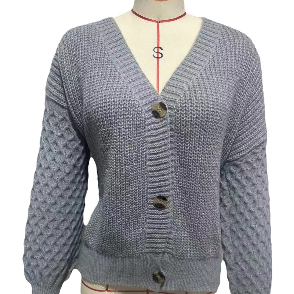 Solid Color Design Drop-shoulder Sleeve Knitted Cardigan