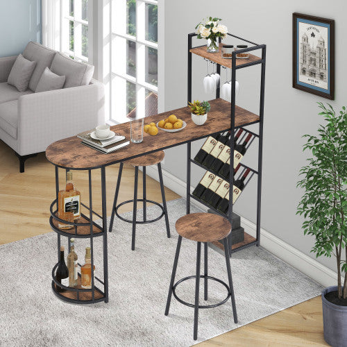 Industrial Bar Table Set With 2 Chairs