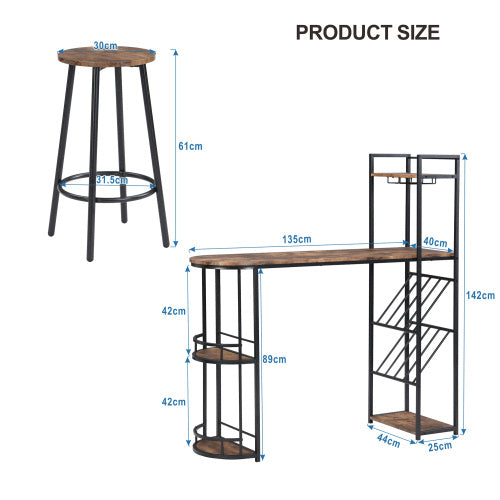 Industrial Bar Table Set With 2 Chairs