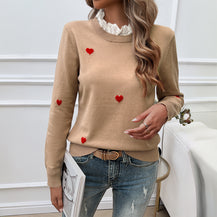 Sweet Cute Style Embroidery Love Lace Collar Sweaters