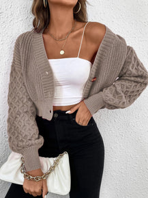 Solid Color Design Drop-shoulder Sleeve Knitted Cardigan